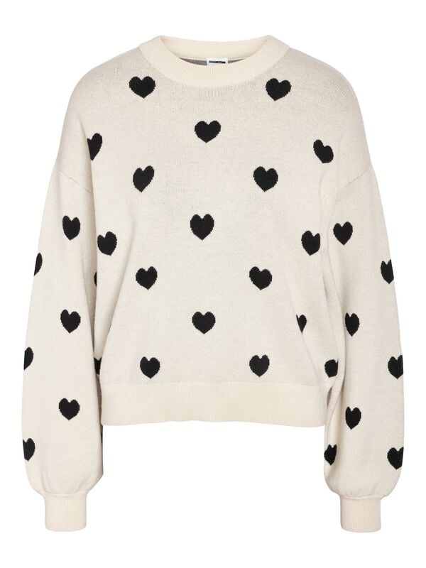 Pull tricoté  de Noisy May - NMCHARLOTT L/S O-NECK KNIT FWD NOOS - XS à XL - pour Femme - crème - Noisy May