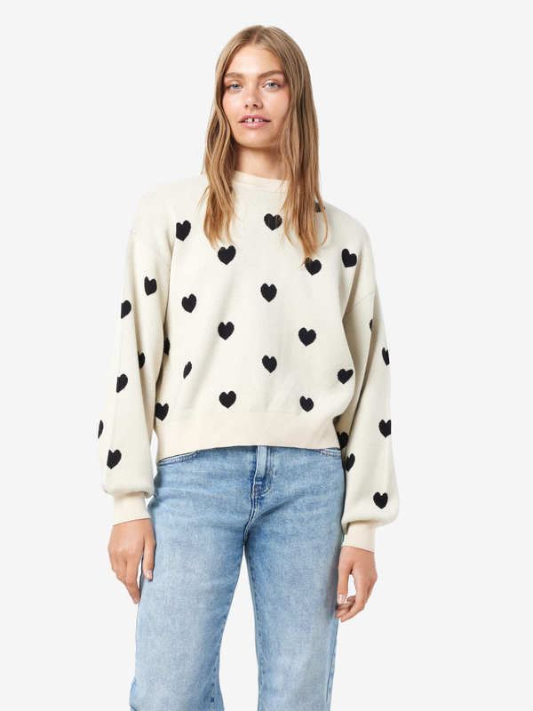 Pull tricoté  de Noisy May - NMCHARLOTT L/S O-NECK KNIT FWD NOOS - XS à XL - pour Femme - crème - Noisy May - View 2