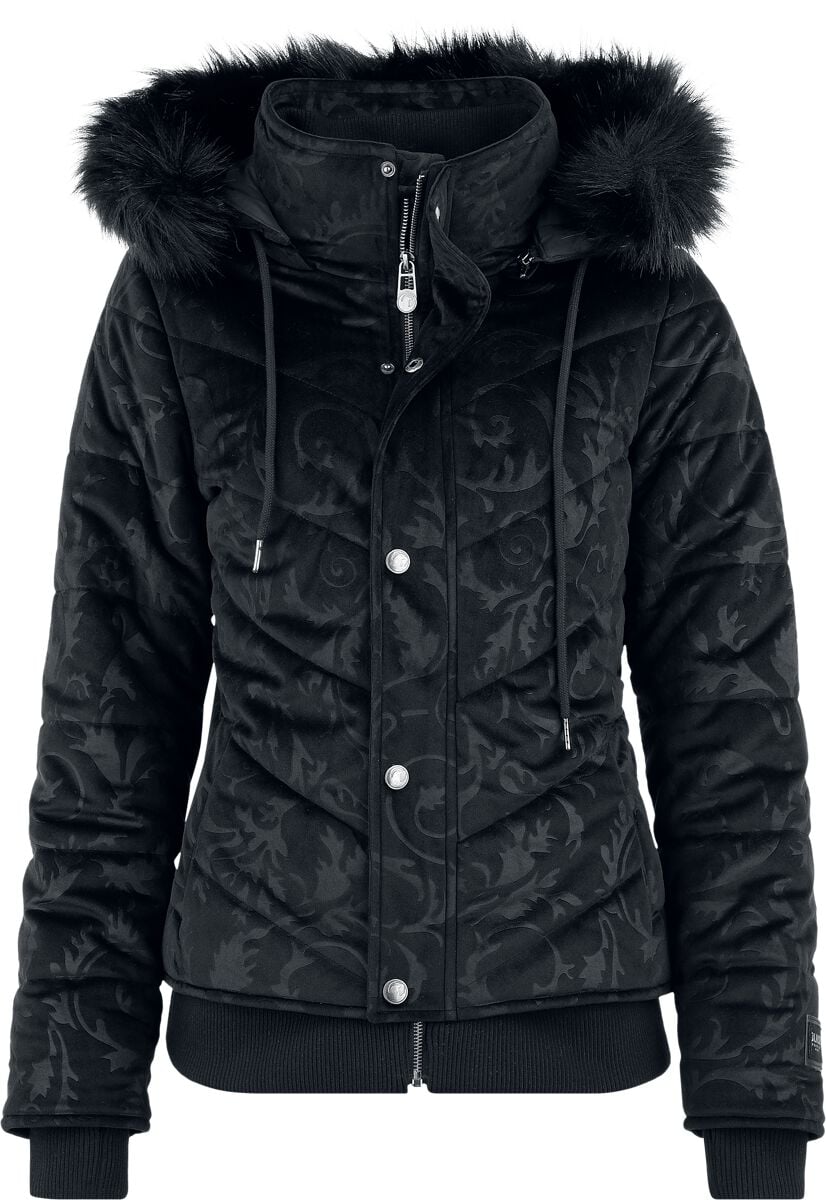 Manteau d'hiver  de Black Premium by EMP - Veste en velours à motifs avec capuche en fausse fourrure - S à XXL - pour Femme - noir - Black Premium by EMP