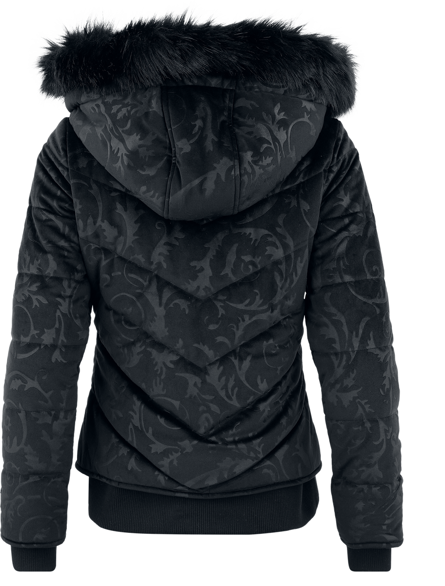 Manteau d'hiver  de Black Premium by EMP - Veste en velours à motifs avec capuche en fausse fourrure - S à XXL - pour Femme - noir - Black Premium by EMP - View 2