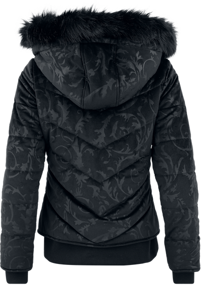 Manteau d'hiver  de Black Premium by EMP - Veste en velours à motifs avec capuche en fausse fourrure - S à XXL - pour Femme - noir - Black Premium by EMP - View 2