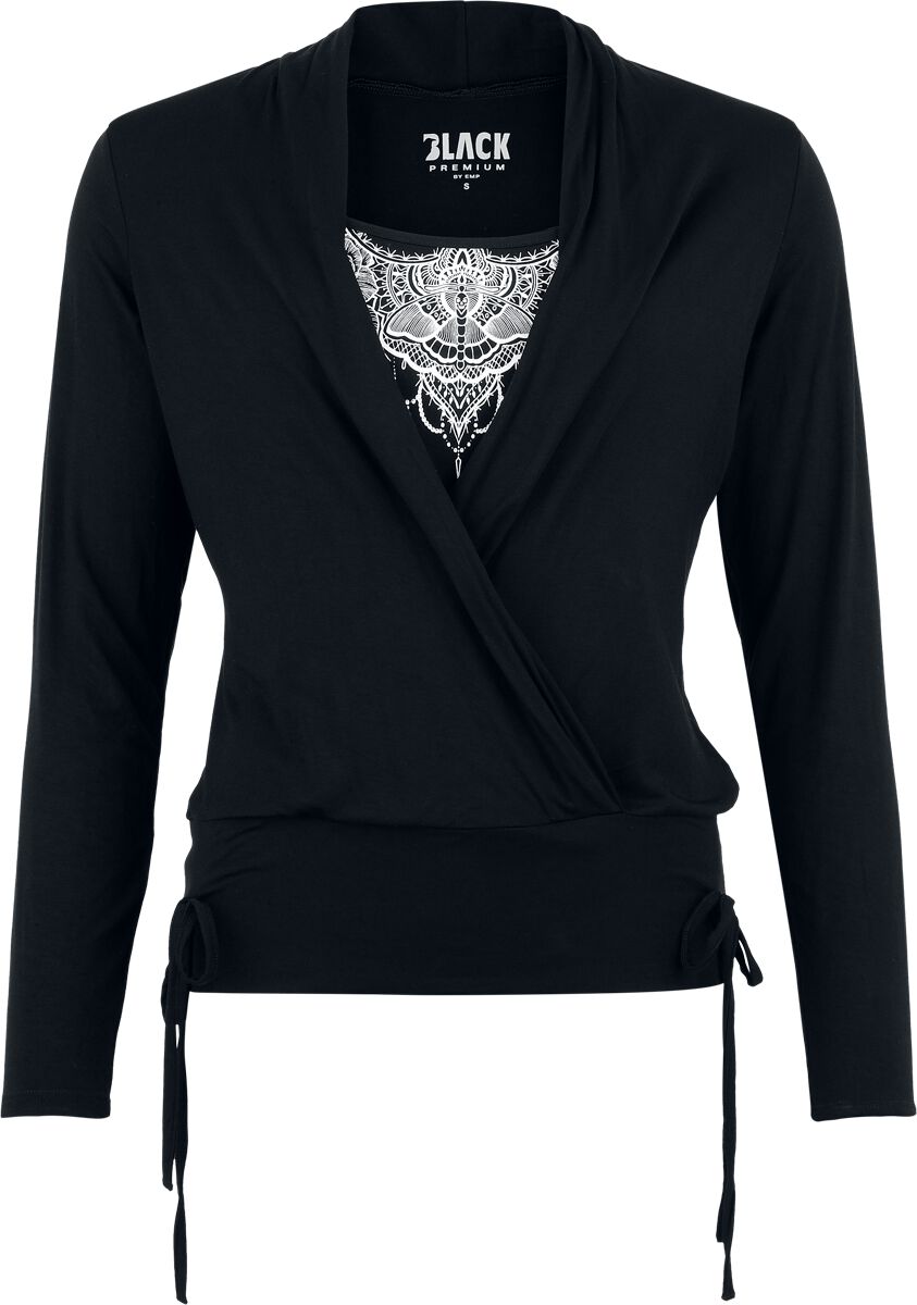 T-shirt manches longues  de Black Premium by EMP - Haut Manches Longues Ribbon - S à XXL - pour Femme - noir - Black Premium by EMP