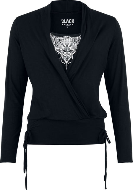 T-shirt manches longues  de Black Premium by EMP - Haut Manches Longues Ribbon - S à XXL - pour Femme - noir - Black Premium by EMP
