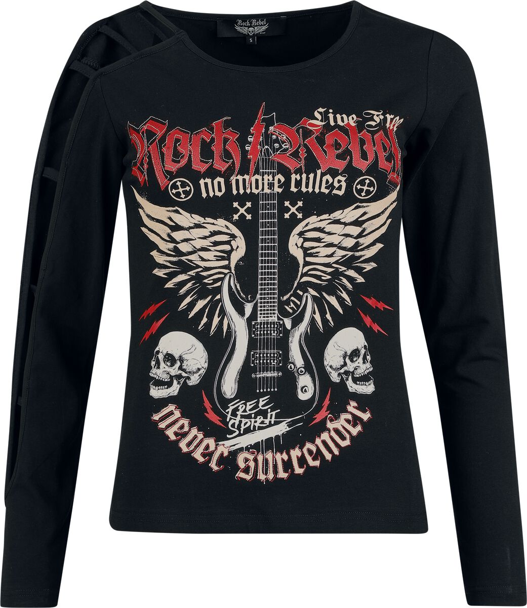 T-shirt manches longues  de Rock Rebel by EMP - Skulls & Details - S à XXL - pour Femme - noir - Rock Rebel by EMP