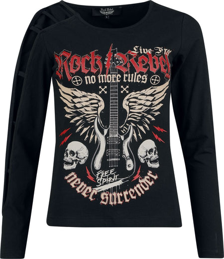T-shirt manches longues  de Rock Rebel by EMP - Skulls & Details - S à XXL - pour Femme - noir - Rock Rebel by EMP