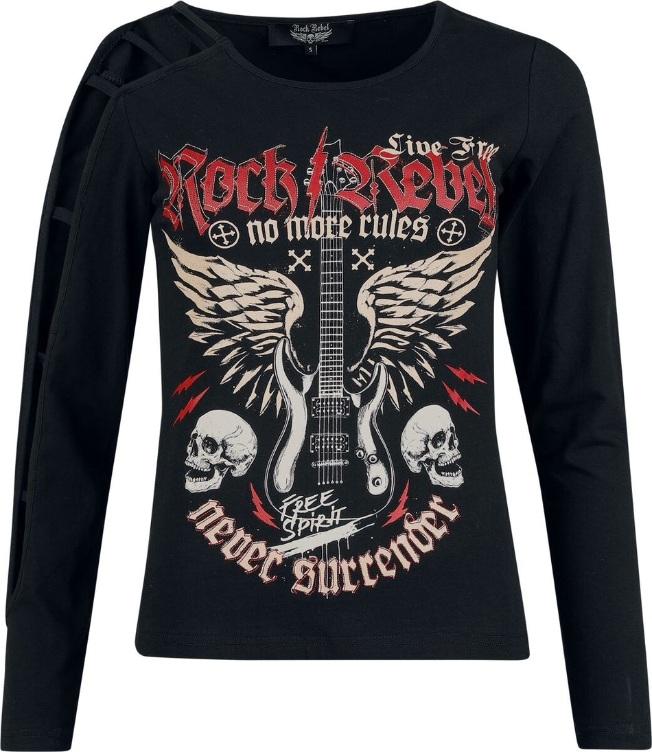 T-shirt manches longues  de Rock Rebel by EMP - Skulls & Details - S à XXL - pour Femme - noir - Rock Rebel by EMP