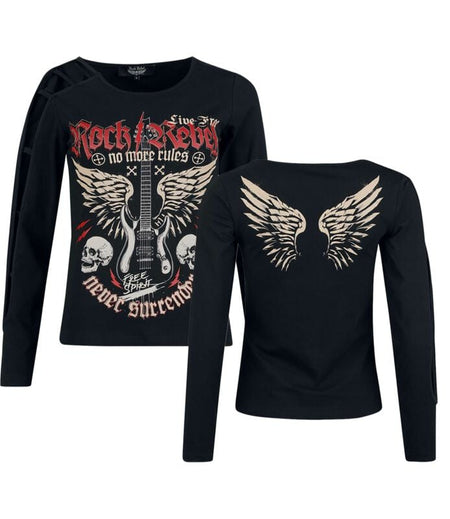 T-shirt manches longues  de Rock Rebel by EMP - Skulls & Details - S à XL - pour Femme - noir - Rock Rebel by EMP