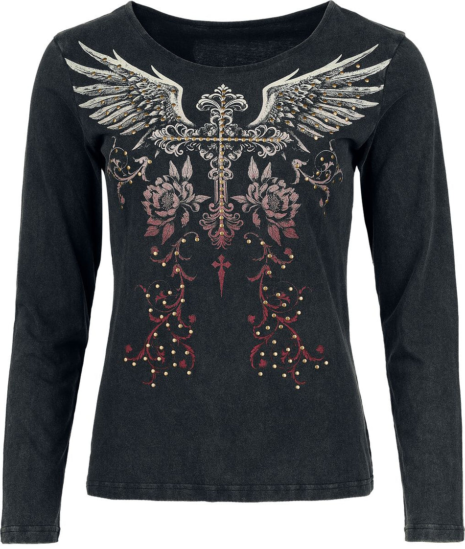 T-shirt manches longues  de Rock Rebel by EMP - Skulls & Details - S à XXL - pour Femme - noir - Rock Rebel by EMP