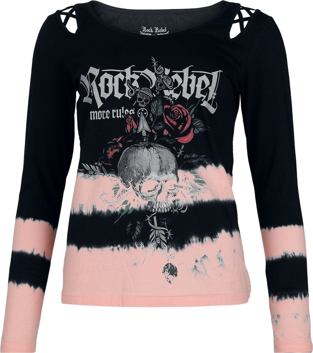 T-shirt manches longues  de Rock Rebel by EMP - Skulls & Details - S à XL - pour Femme - noir/rose - Rock Rebel by EMP