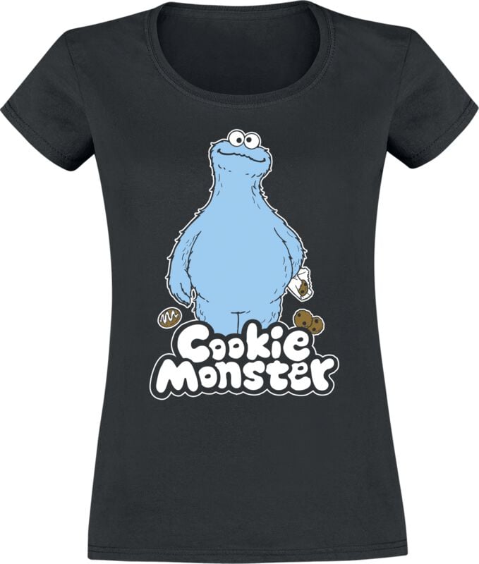 T-Shirt Manches courtes  de Sesame Street - Macaron Le Glouton - S - pour Femme - noir - Sesame Street