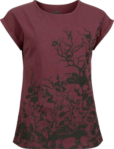 T-Shirt Manches courtes  de Black Premium by EMP - Skull & Roses - S à XXL - pour Femme - bordeaux - Black Premium by EMP