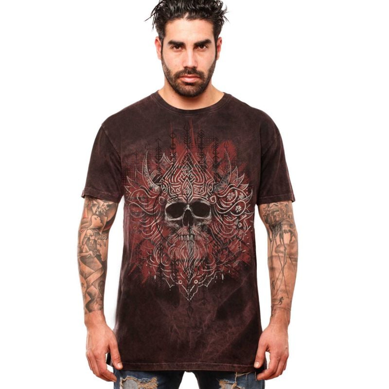 T-Shirt Manches courtes  de Outer Vision - Viking Skull - T-Shirt - S à 3XL - pour Homme - rouge foncé - Outer Vision