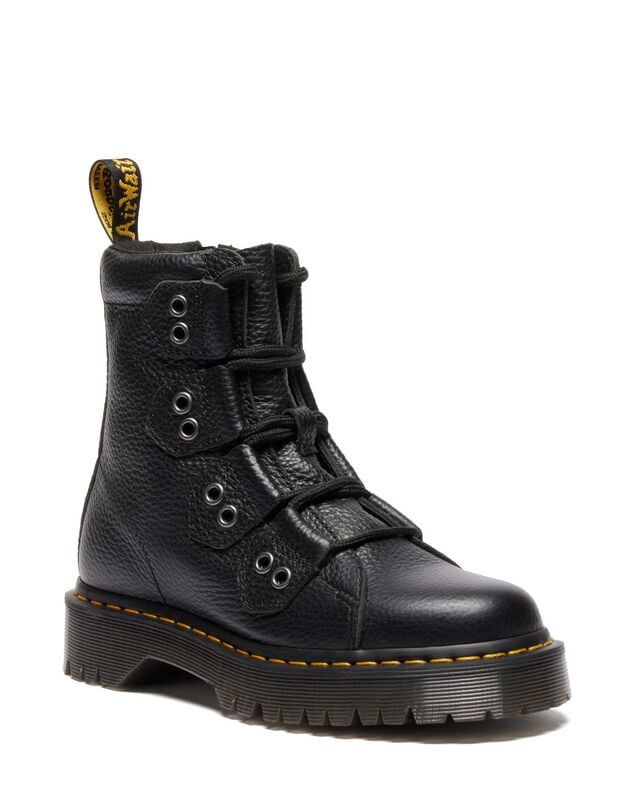 Bottes de motard  de Dr. Martens - 1460 BEX LTT 4 Tie Boot - Black Milled Nappa - EU36 à EU41 - pour Femme - noir - Dr. Martens