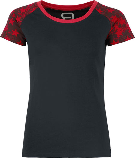 T-Shirt Manches courtes  de RED by EMP - T-Shirt Manches Raglan Étoilé - S à XXL - pour Femme - noir/rouge - RED by EMP