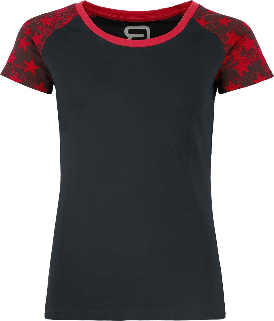 T-Shirt Manches courtes  de RED by EMP - T-Shirt Manches Raglan Étoilé - S à XXL - pour Femme - noir/rouge - RED by EMP