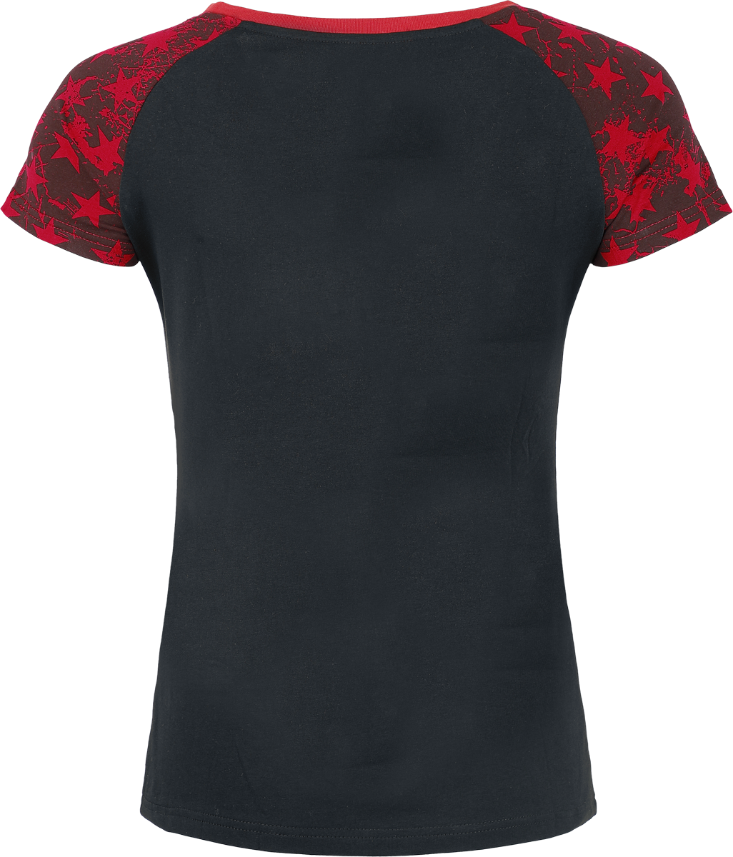 T-Shirt Manches courtes  de RED by EMP - T-Shirt Manches Raglan Étoilé - S à XXL - pour Femme - noir/rouge - RED by EMP - View 2
