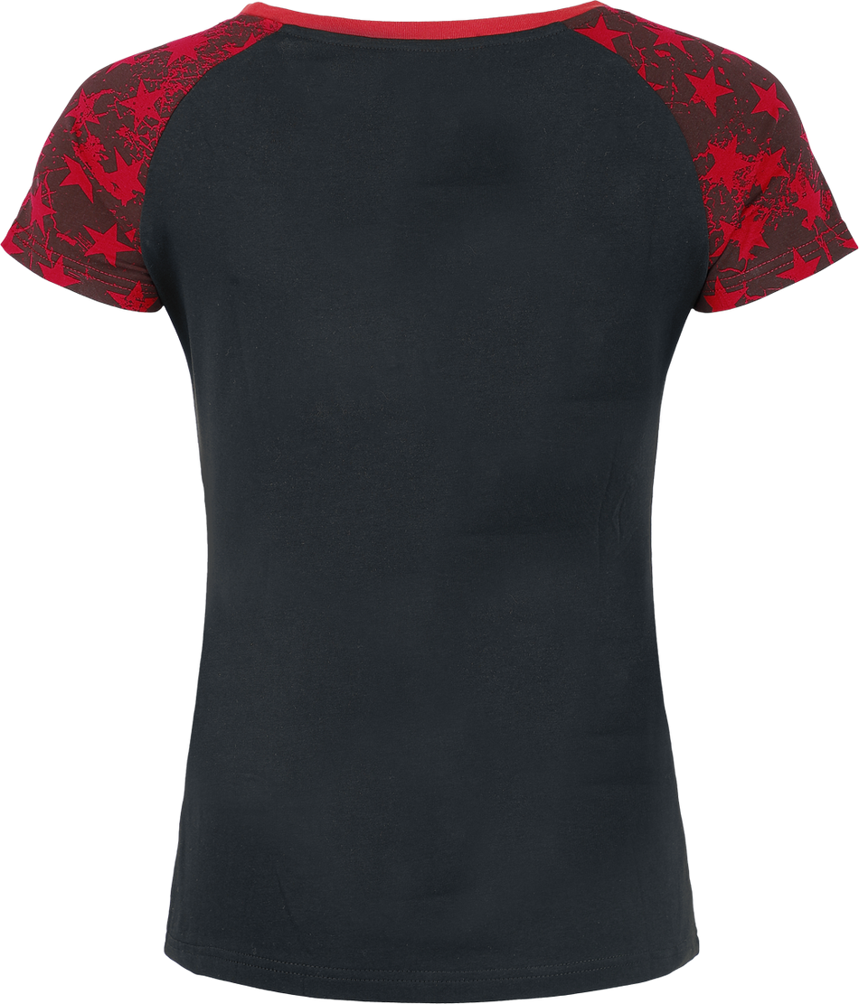 T-Shirt Manches courtes  de RED by EMP - T-Shirt Manches Raglan Étoilé - S à XXL - pour Femme - noir/rouge - RED by EMP - View 2