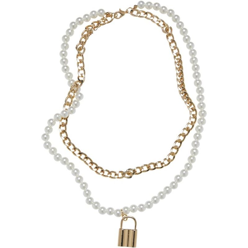 Collier  de Urban Classics - Padlock Pearl Layering Necklace - pour Femme - couleur or - Urban Classics