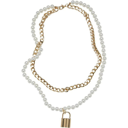 Collier  de Urban Classics - Padlock Pearl Layering Necklace - pour Femme - couleur or - Urban Classics