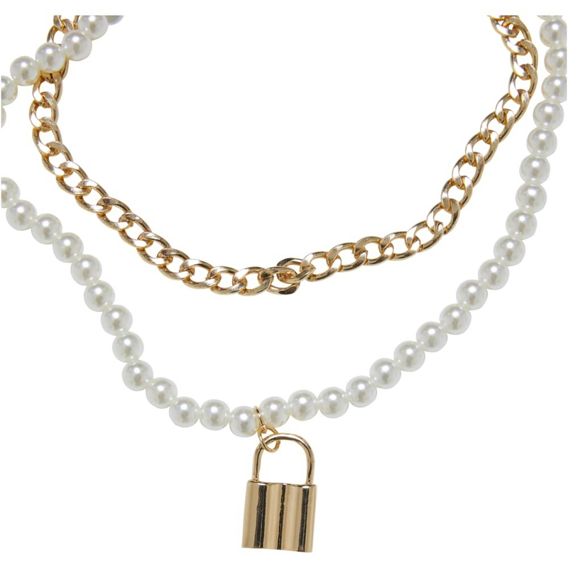 Collier  de Urban Classics - Padlock Pearl Layering Necklace - pour Femme - couleur or - Urban Classics - View 2