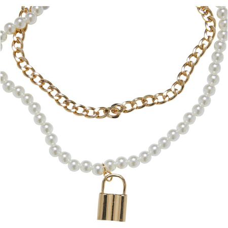 Collier  de Urban Classics - Padlock Pearl Layering Necklace - pour Femme - couleur or - Urban Classics - View 2
