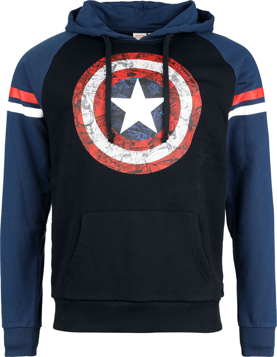 Sweat-shirt à capuche Disney de Captain America - Bouclier Comic - S à L - pour Homme - noir/bleu - Captain America
