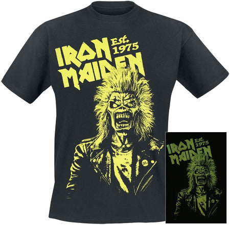 T-Shirt Manches courtes  de Iron Maiden - Est. 1975 - Glow In The Dark - S à XL - pour Homme - noir - Iron Maiden