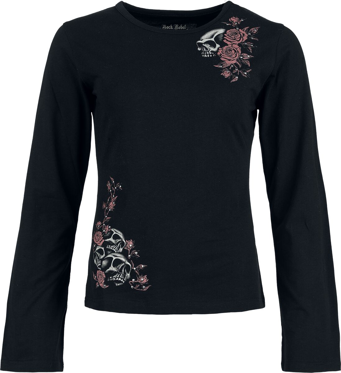 T-shirt manches longues  de Rock Rebel by EMP - Chemise Manches Longues Crânes & Roses - S à XXL - pour Femme - noir - Rock Rebel by EMP