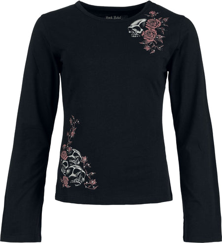 T-shirt manches longues  de Rock Rebel by EMP - Chemise Manches Longues Crânes & Roses - S à XXL - pour Femme - noir - Rock Rebel by EMP