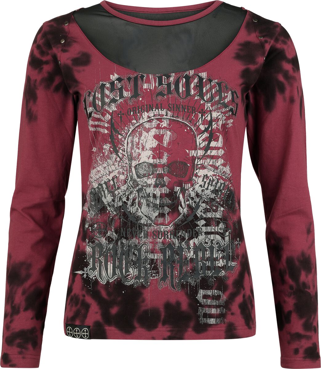 T-shirt manches longues  de Rock Rebel by EMP - Skulls & Details - S à XXL - pour Femme - rouge/noir - Rock Rebel by EMP