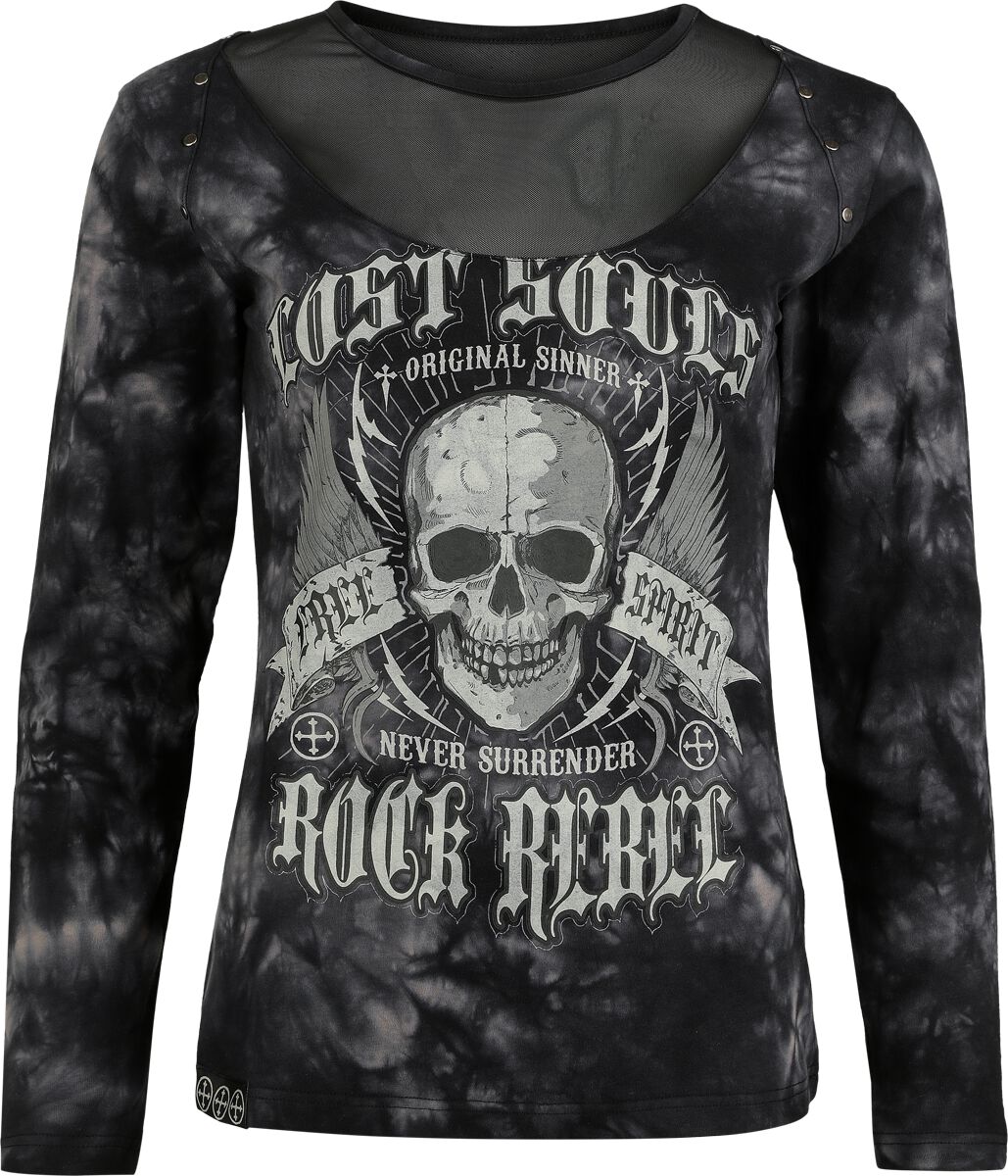 T-shirt manches longues  de Rock Rebel by EMP - Skulls & Details - S à XXL - pour Femme - gris/noir - Rock Rebel by EMP