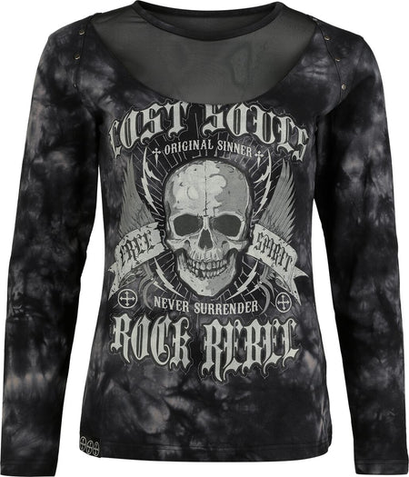 T-shirt manches longues  de Rock Rebel by EMP - Skulls & Details - S à XXL - pour Femme - gris/noir - Rock Rebel by EMP