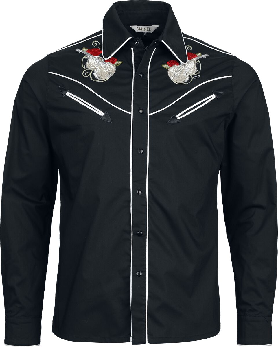 Chemise manches longues Rockabilly de Banned Alternative - Rockabilly Bass - M à XXL - pour Homme - noir - Banned Alternative