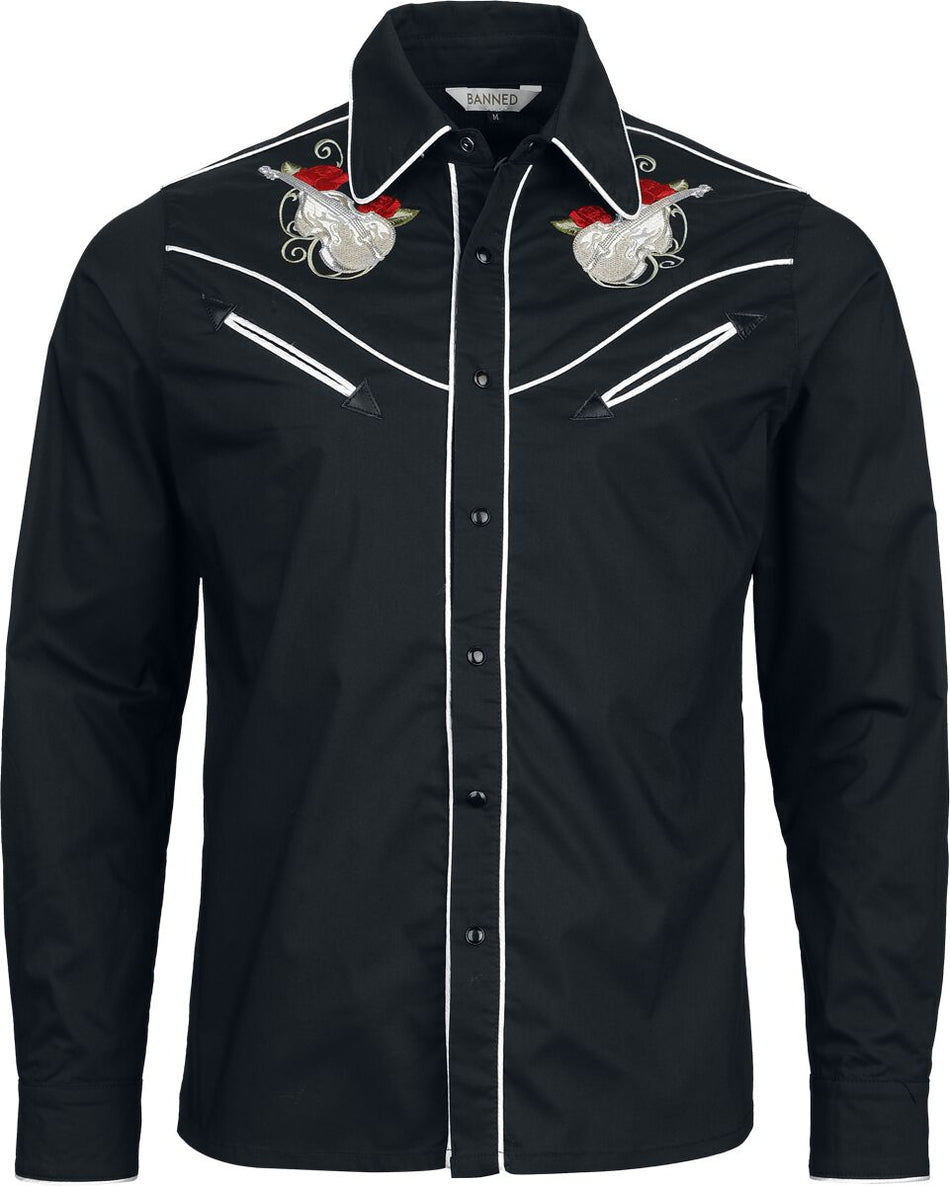 Chemise manches longues Rockabilly de Banned Alternative - Rockabilly Bass - M à XXL - pour Homme - noir - Banned Alternative