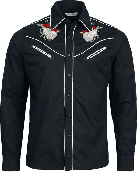 Chemise manches longues Rockabilly de Banned Retro - Rockabilly Bass - M à XXL - pour Homme - noir - Banned Retro
