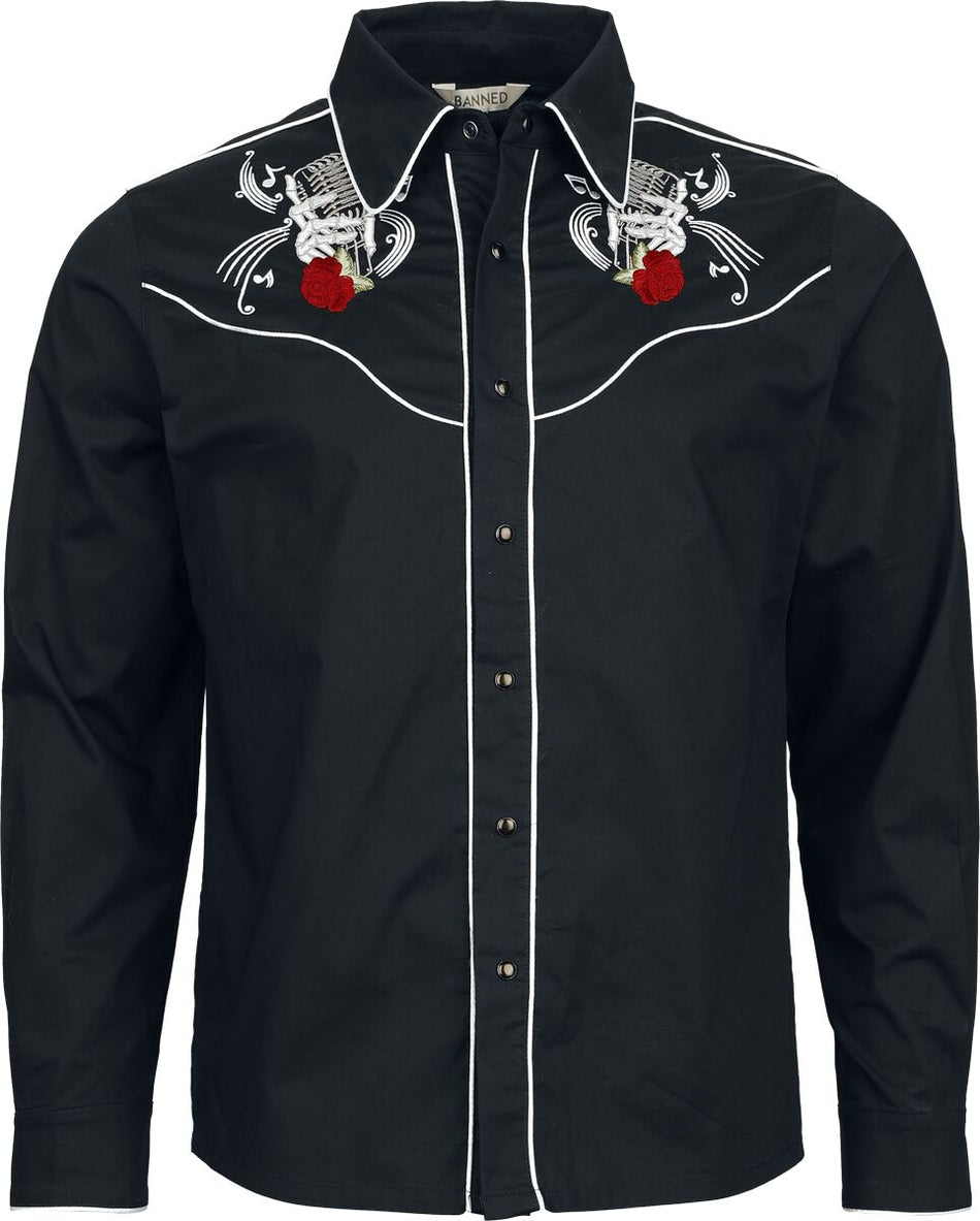 Chemise manches longues Rockabilly de Banned Alternative - Rockabilly Mic - M à XXL - pour Homme - noir - Banned Alternative