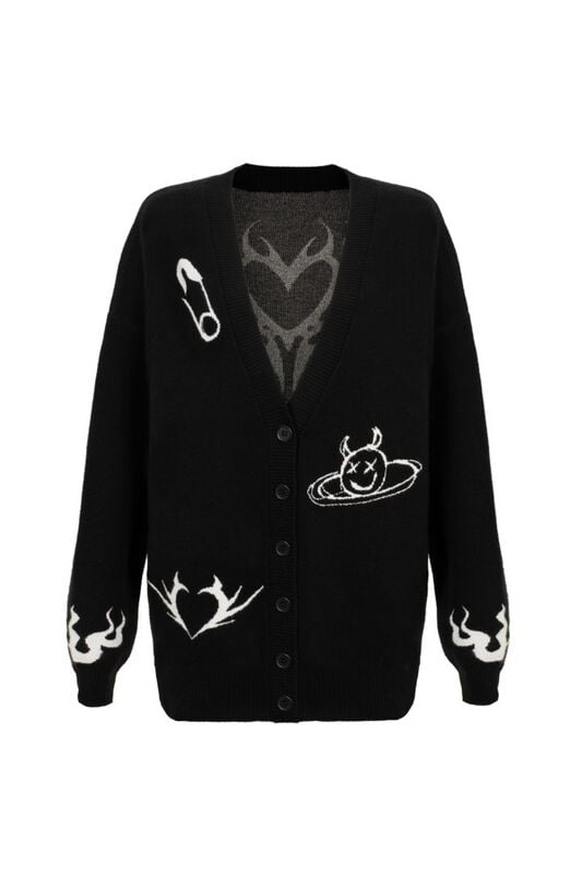 Gilets & Ponchos Gothic de Hell Bunny - Mercy Cardigan - XS à 4XL - pour Femme - noir/blanc - hell bunny