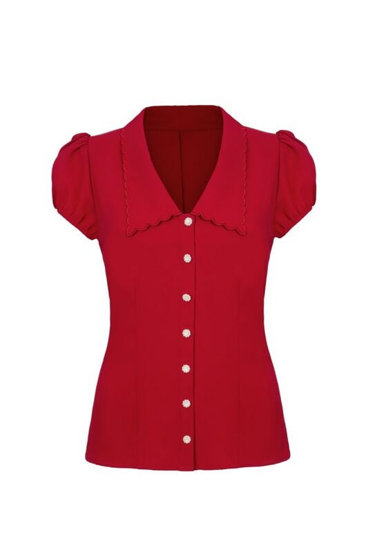 Chemisier Rockabilly de Hell Bunny - Maddy Blouse - XS à XL - pour Femme - rouge - hell bunny