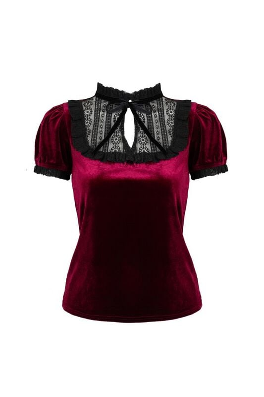 T-Shirt Manches courtes Rockabilly de Hell Bunny - Mourning Top - XS à L - pour Femme - rouge/noir - hell bunny