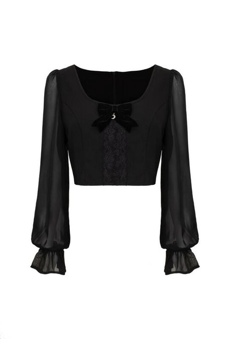 T-shirt manches longues Rockabilly de Hell Bunny - Nocturnal Top - XS à XL - pour Femme - noir - hell bunny