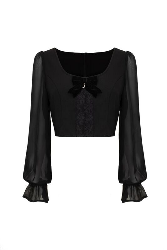 T-shirt manches longues Rockabilly de Hell Bunny - Nocturnal Top - XS à XL - pour Femme - noir - hell bunny