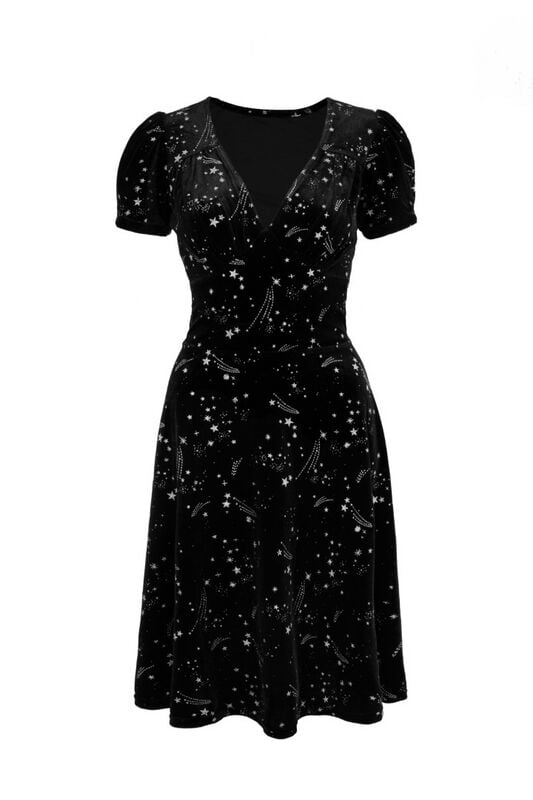 Robe mi-longue Rockabilly de Hell Bunny - Cosmic Dust Dress - XS à M - pour Femme - noir/blanc - hell bunny