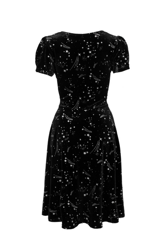 Robe mi-longue Rockabilly de Hell Bunny - Cosmic Dust Dress - XS à M - pour Femme - noir/blanc - hell bunny - View 2