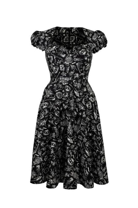 Robe mi-longue Rockabilly de Hell Bunny - Mischief Midi Dress - XS à L - pour Femme - noir/blanc - hell bunny