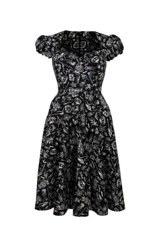 Robe mi-longue Rockabilly de Hell Bunny - Mischief Midi Dress - XS à L - pour Femme - noir/blanc - hell bunny