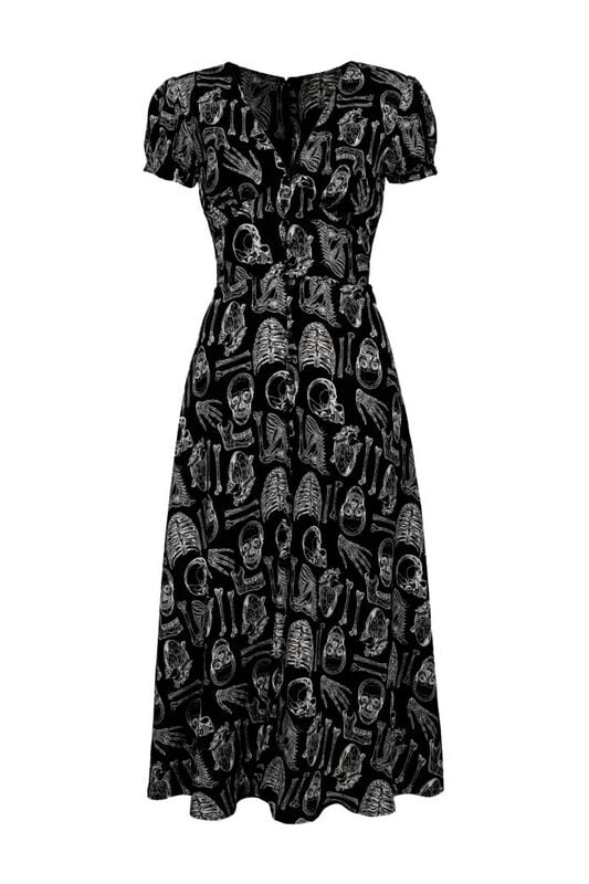 Robe longue Rockabilly de Hell Bunny - Anatomy Dress - XS à L - pour Femme - noir/blanc - hell bunny