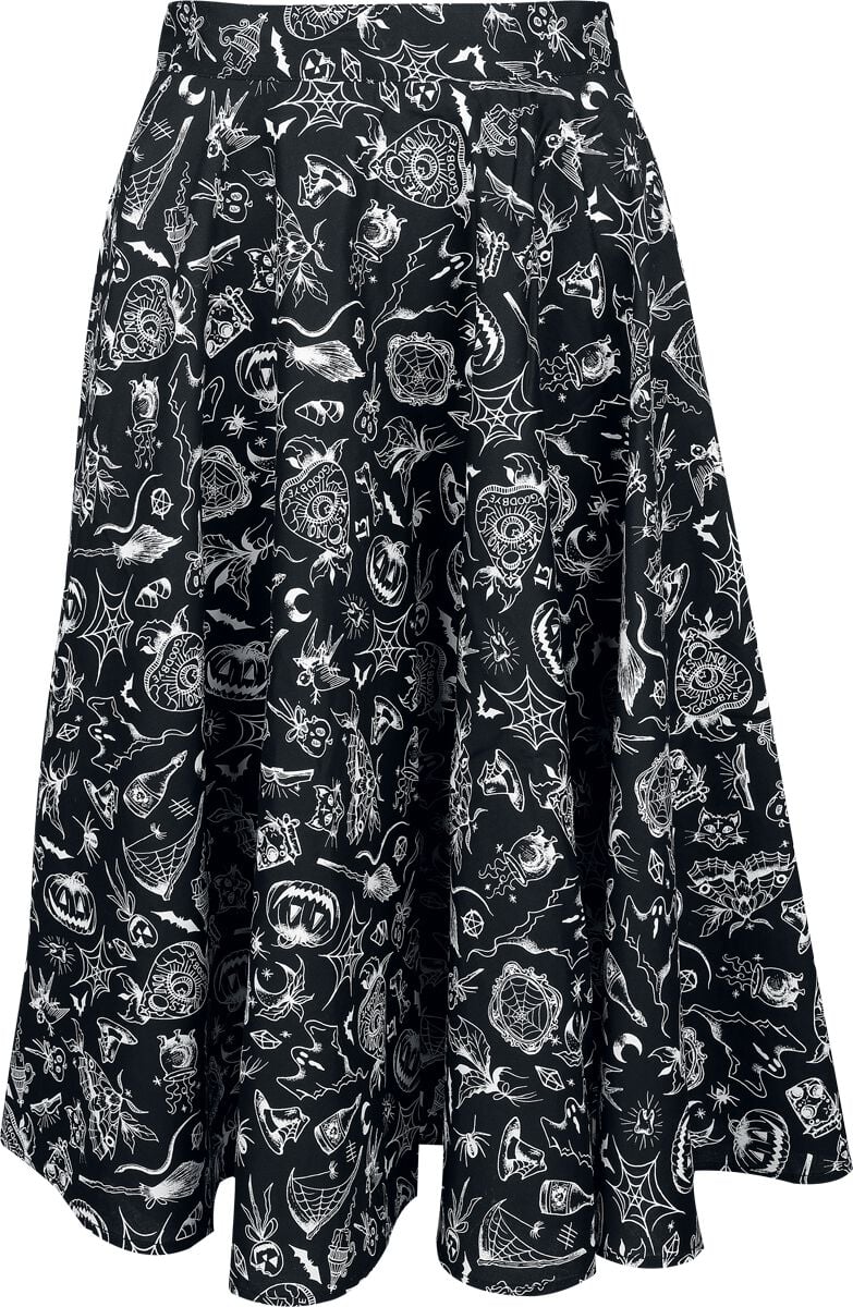 Jupe mi-longue Rockabilly de Hell Bunny - Mischief Skirt - XS à 4XL - pour Femme - noir/blanc - hell bunny