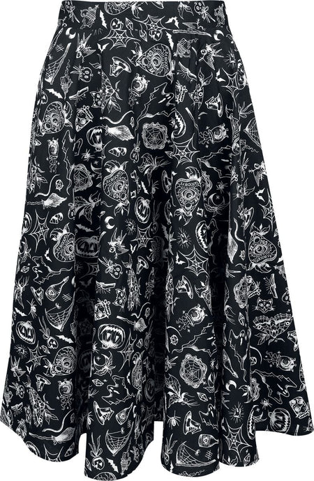 Jupe mi-longue Rockabilly de Hell Bunny - Mischief Skirt - XS à 4XL - pour Femme - noir/blanc - hell bunny