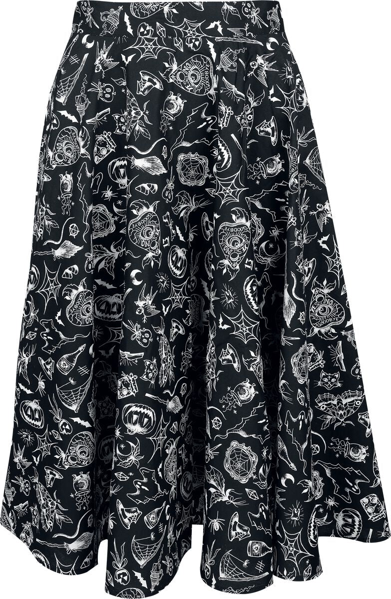 Jupe mi-longue Rockabilly de Hell Bunny - Mischief Skirt - XS à 4XL - pour Femme - noir/blanc - hell bunny