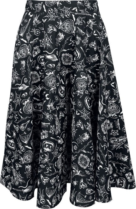 Jupe mi-longue Rockabilly de Hell Bunny - Mischief Skirt - XS à 4XL - pour Femme - noir/blanc - hell bunny